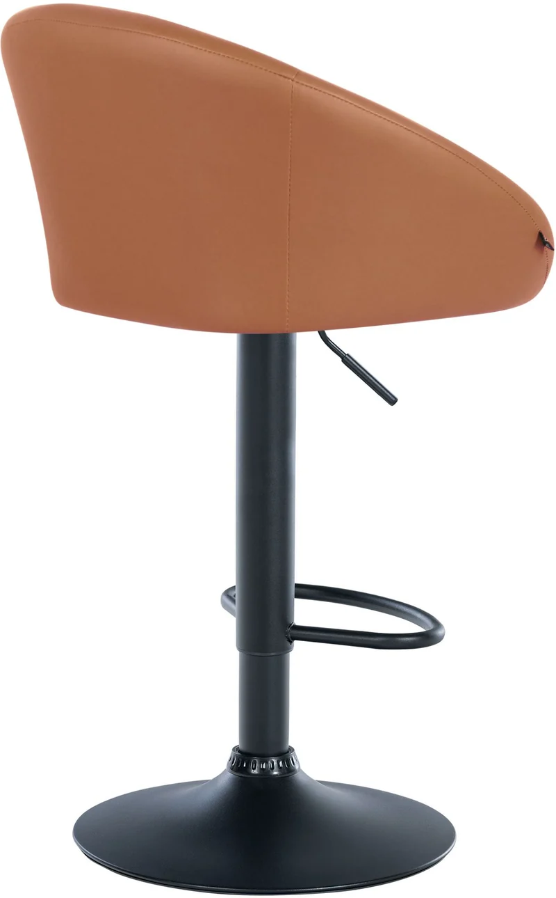 Tabouret de bar assise pivotante à 360° hauteur réglable en PVC marron clair piètement en métal noir 10_0004767