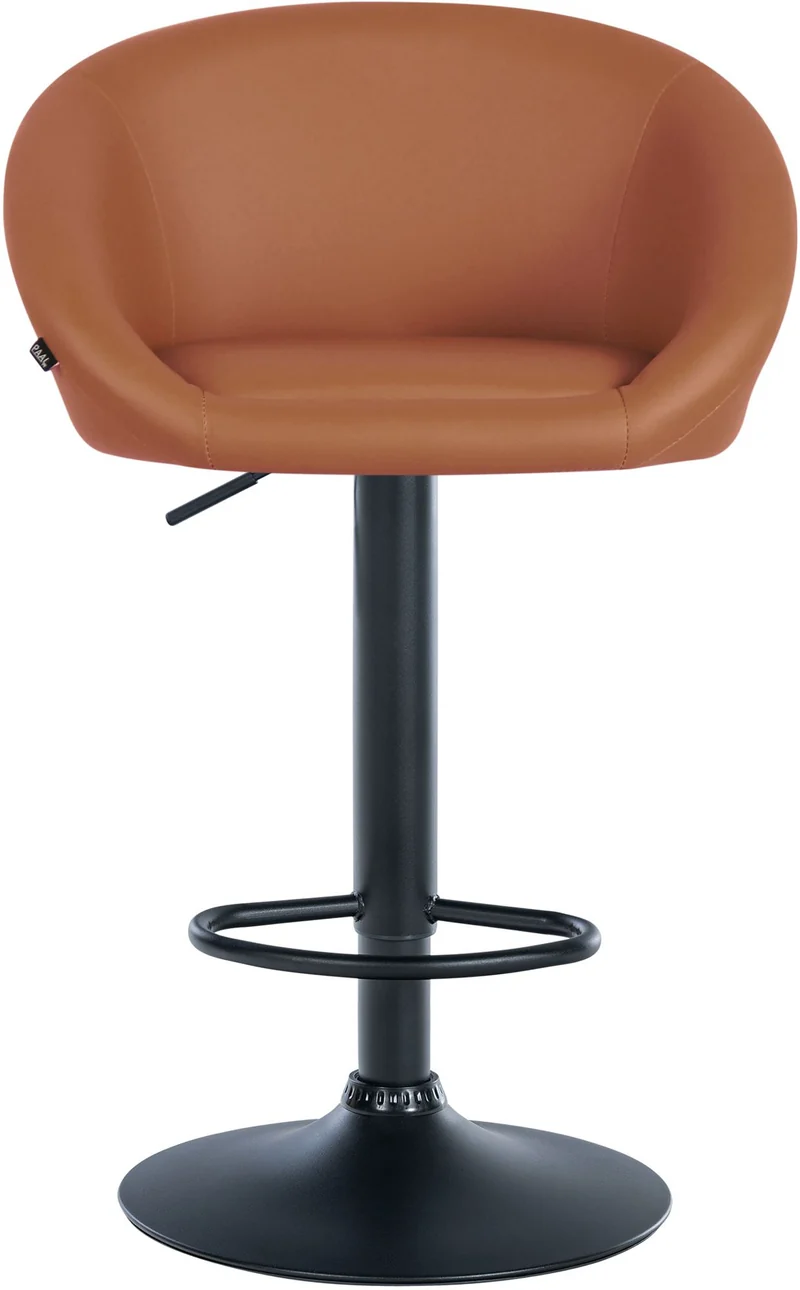 Tabouret de bar assise pivotante à 360° hauteur réglable en PVC marron clair piètement en métal noir 10_0004767