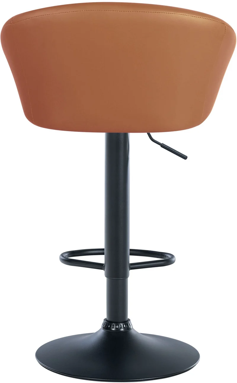 Tabouret de bar assise pivotante à 360° hauteur réglable en PVC marron clair piètement en métal noir 10_0004767