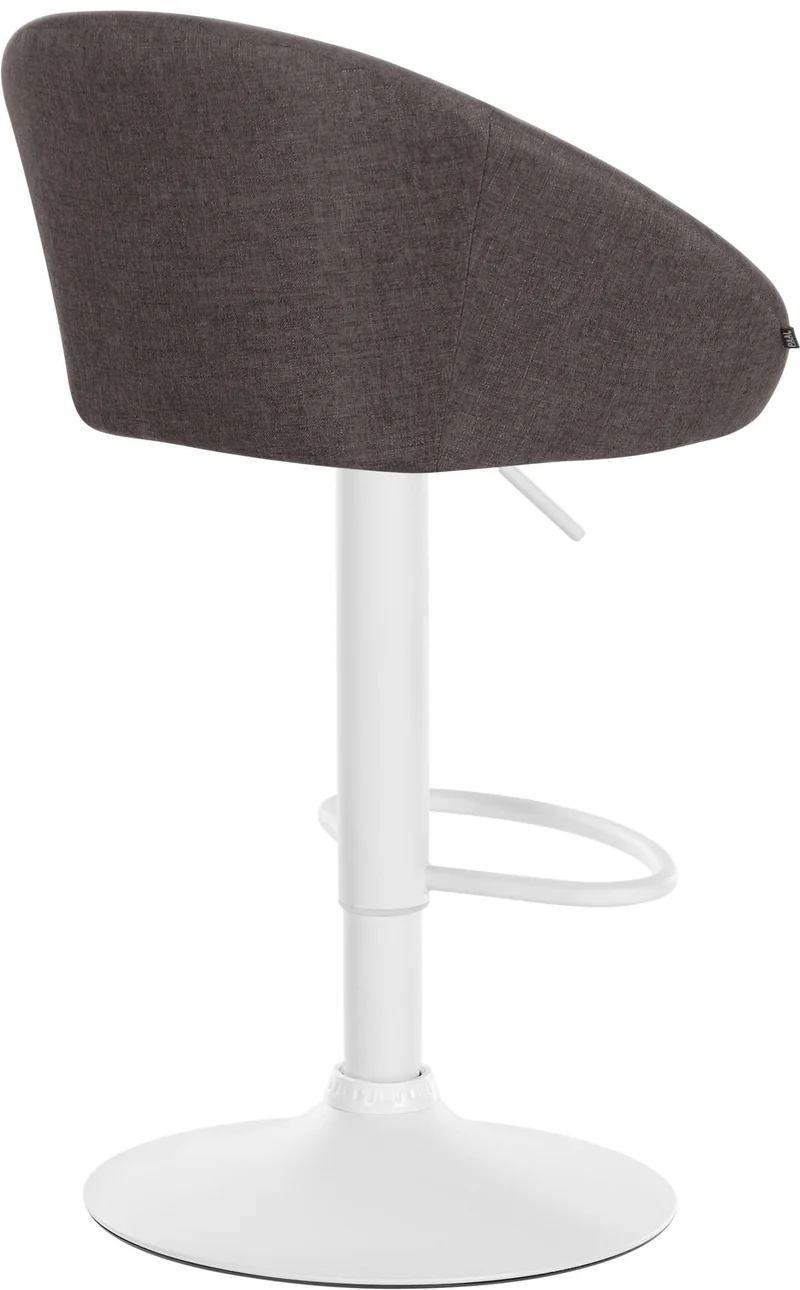 Tabouret de bar assise pivotante à 360° hauteur réglable en tissu gris foncé piètement en métal blanc 10_0004775