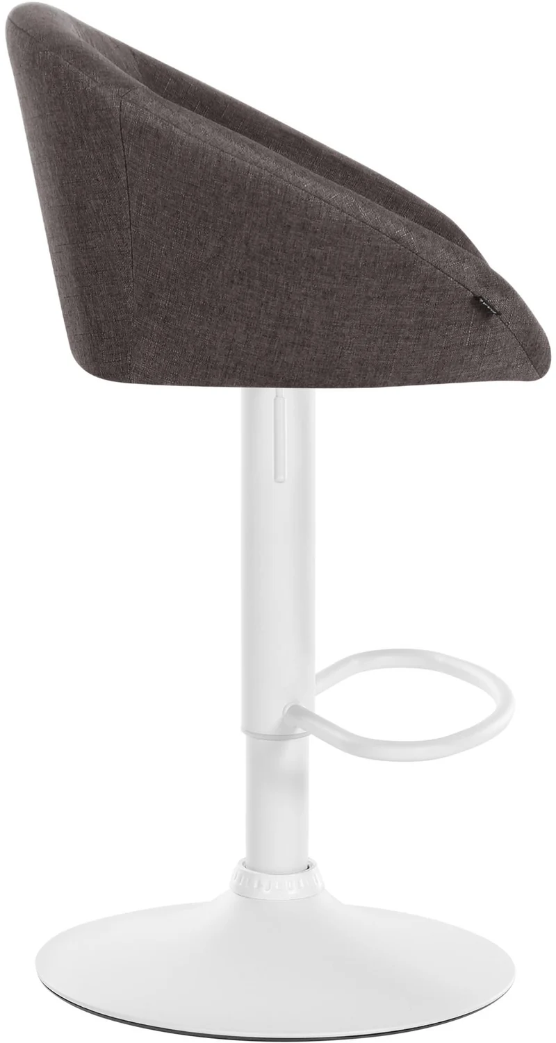 Tabouret de bar assise pivotante à 360° hauteur réglable en tissu gris foncé piètement en métal blanc 10_0004775