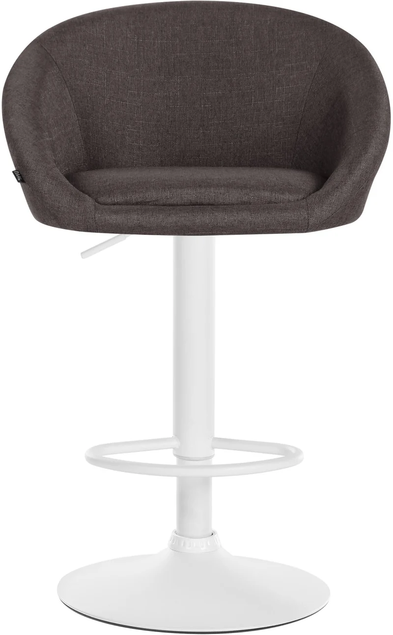 Tabouret de bar assise pivotante à 360° hauteur réglable en tissu gris foncé piètement en métal blanc 10_0004775