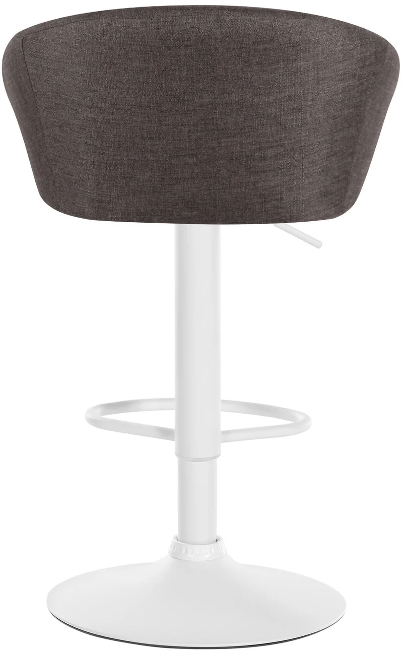 Tabouret de bar assise pivotante à 360° hauteur réglable en tissu gris foncé piètement en métal blanc 10_0004775