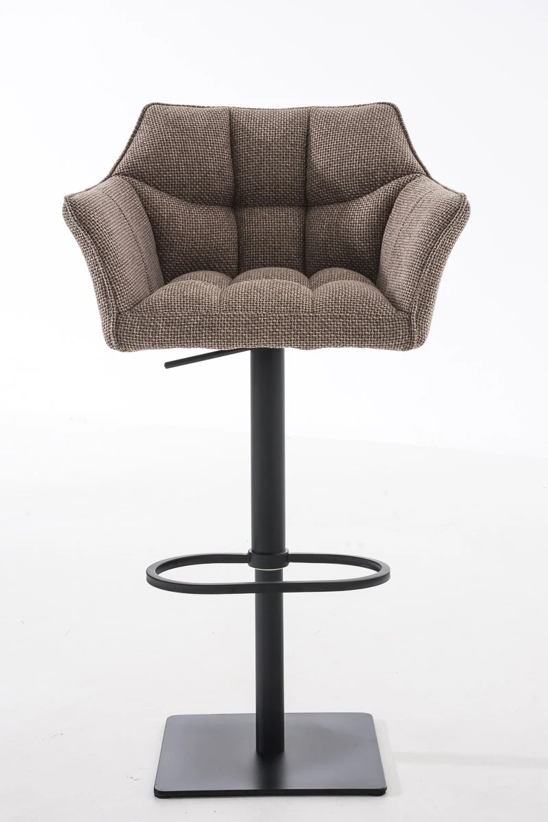 Tabouret de bar chaise haute de comptoir couture carrées assise en tissu marron terre cadre en métal noir 10_0004698