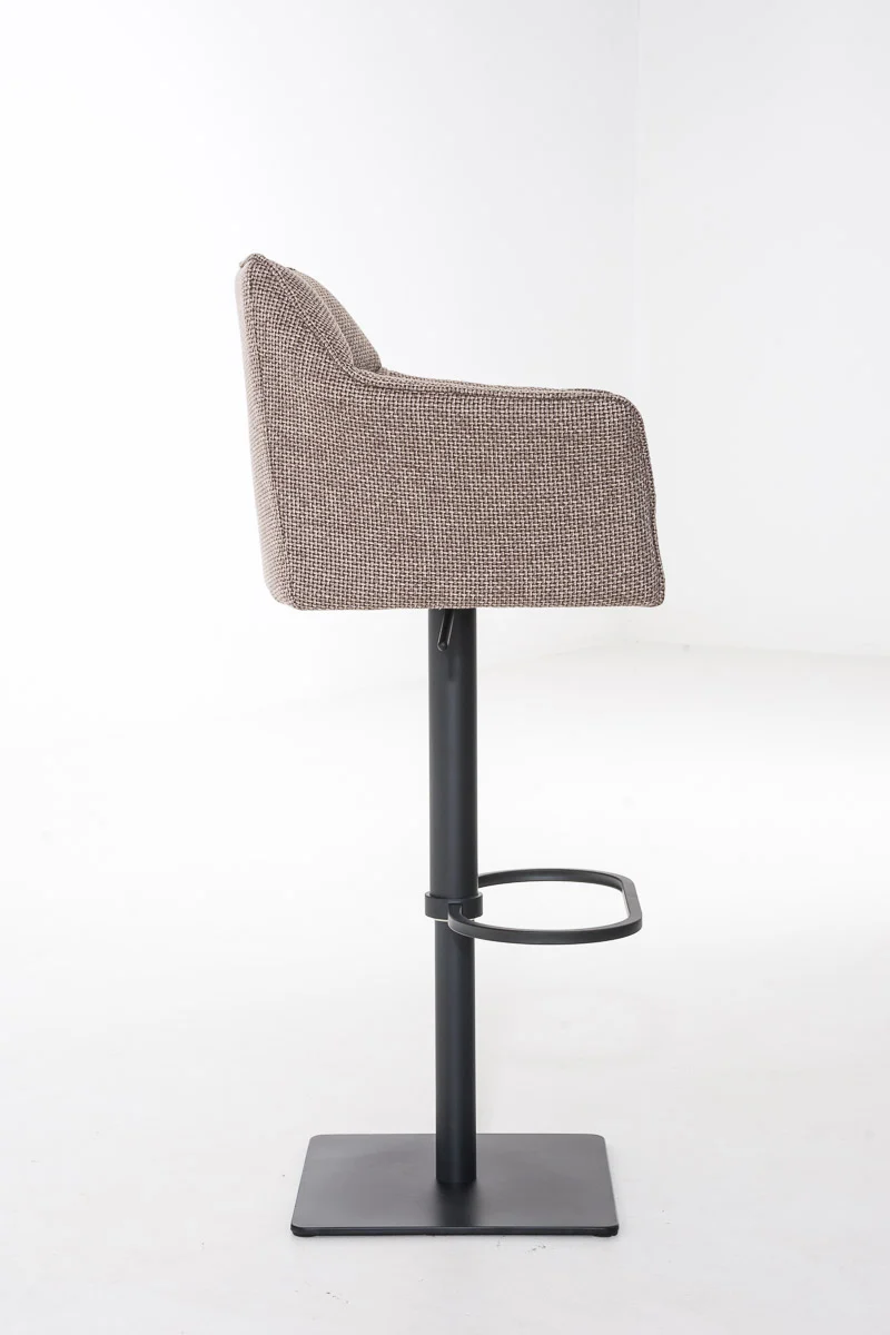 Tabouret de bar chaise haute de comptoir couture carrées assise en tissu marron terre cadre en métal noir 10_0004698