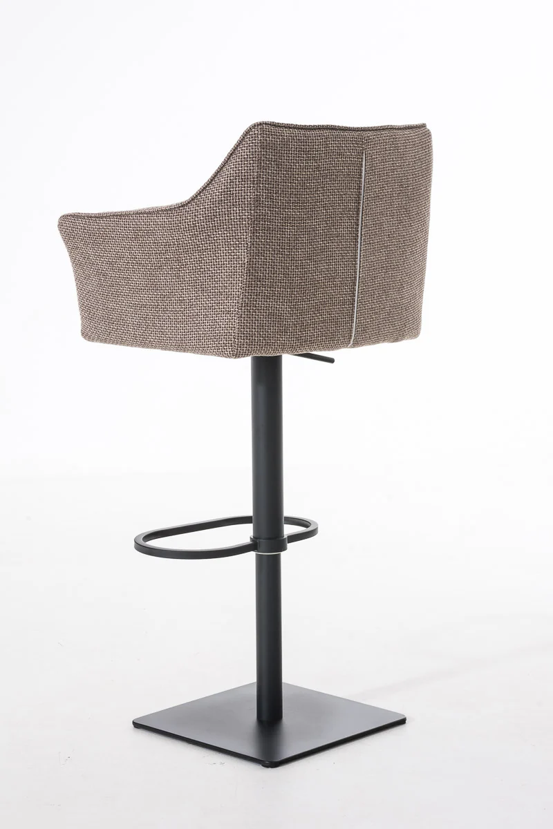 Tabouret de bar chaise haute de comptoir couture carrées assise en tissu marron terre cadre en métal noir 10_0004698