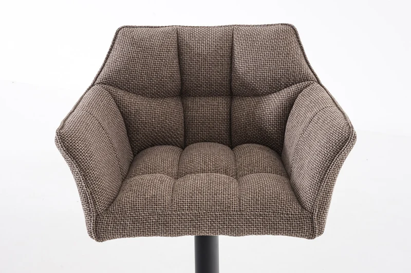 Tabouret de bar chaise haute de comptoir couture carrées assise en tissu marron terre cadre en métal noir 10_0004698