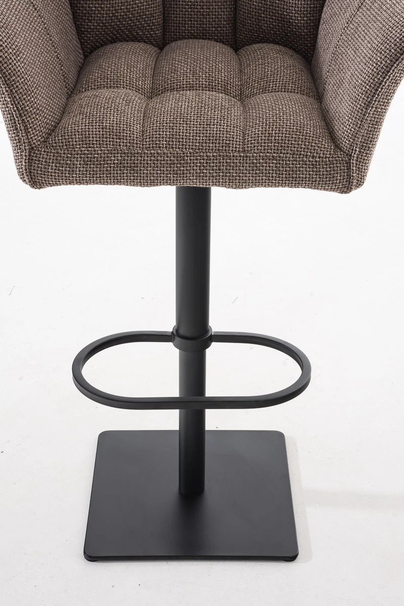 Tabouret de bar chaise haute de comptoir couture carrées assise en tissu marron terre cadre en métal noir 10_0004698