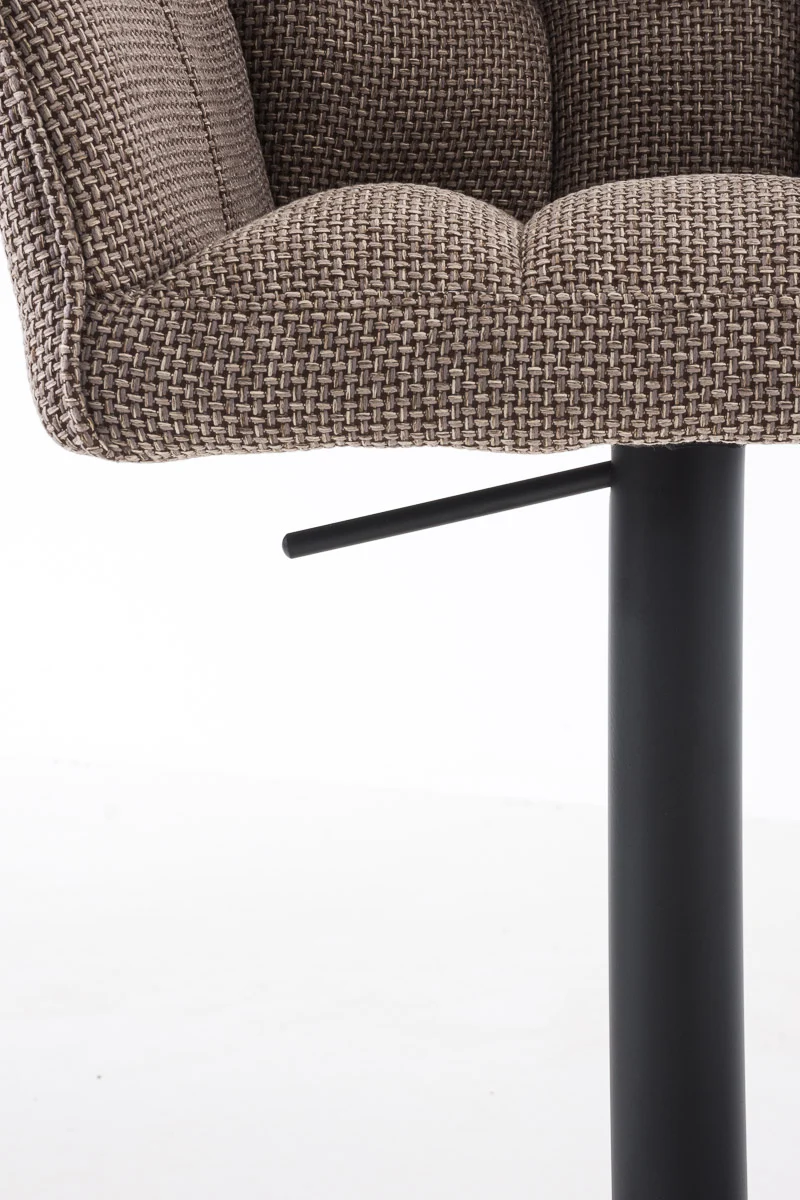 Tabouret de bar chaise haute de comptoir couture carrées assise en tissu marron terre cadre en métal noir 10_0004698