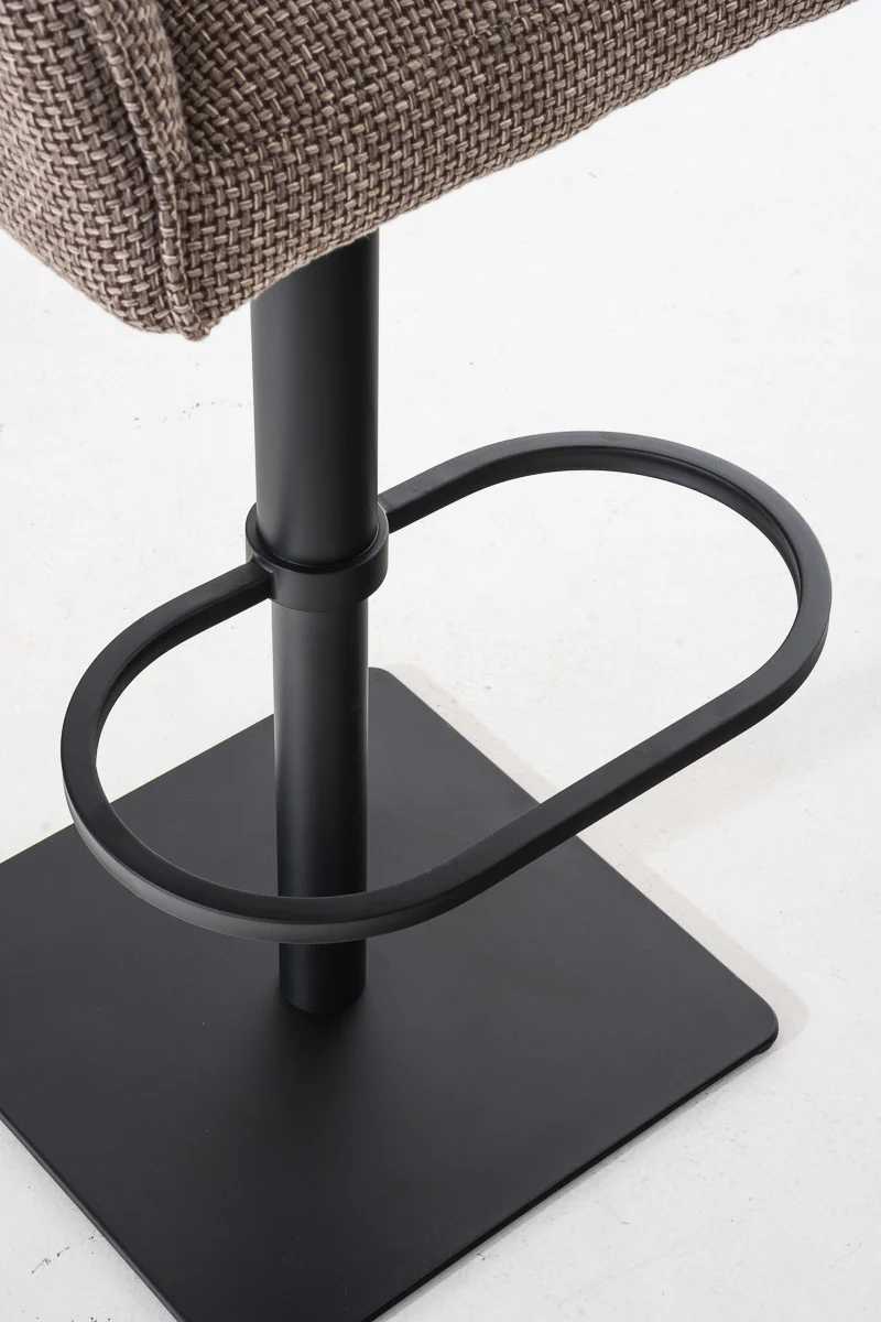 Tabouret de bar chaise haute de comptoir couture carrées assise en tissu marron terre cadre en métal noir 10_0004698