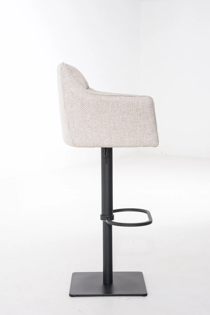 Tabouret de bar chaise haute de comptoir couture carrées assise en tissu crème cadre en métal noir 10_0004695