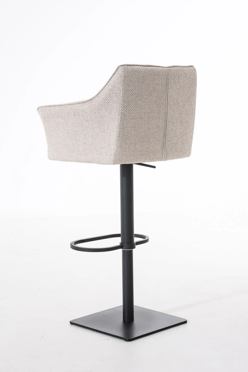 Tabouret de bar chaise haute de comptoir couture carrées assise en tissu crème cadre en métal noir 10_0004695