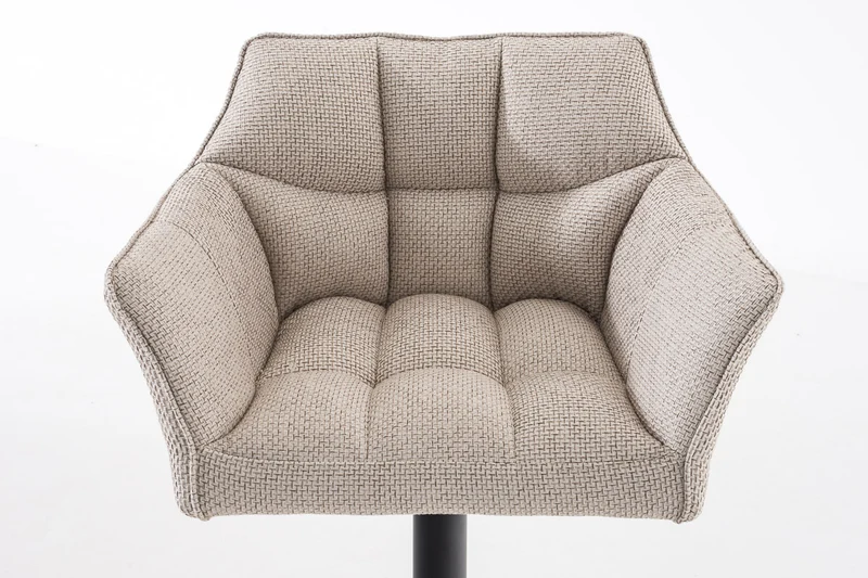 Tabouret de bar chaise haute de comptoir couture carrées assise en tissu crème cadre en métal noir 10_0004695