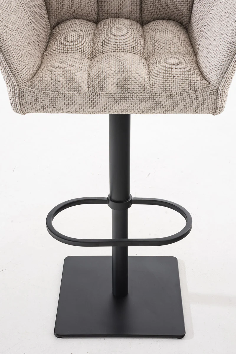 Tabouret de bar chaise haute de comptoir couture carrées assise en tissu crème cadre en métal noir 10_0004695