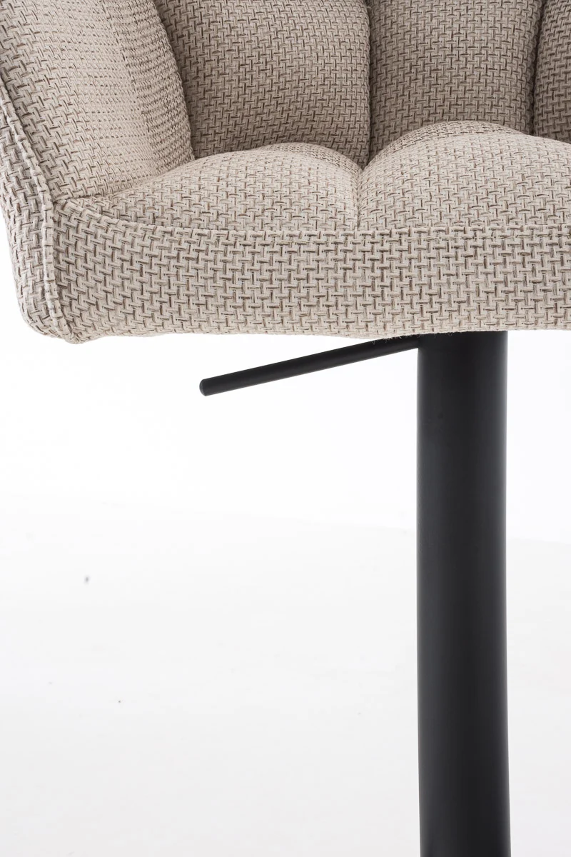 Tabouret de bar chaise haute de comptoir couture carrées assise en tissu crème cadre en métal noir 10_0004695