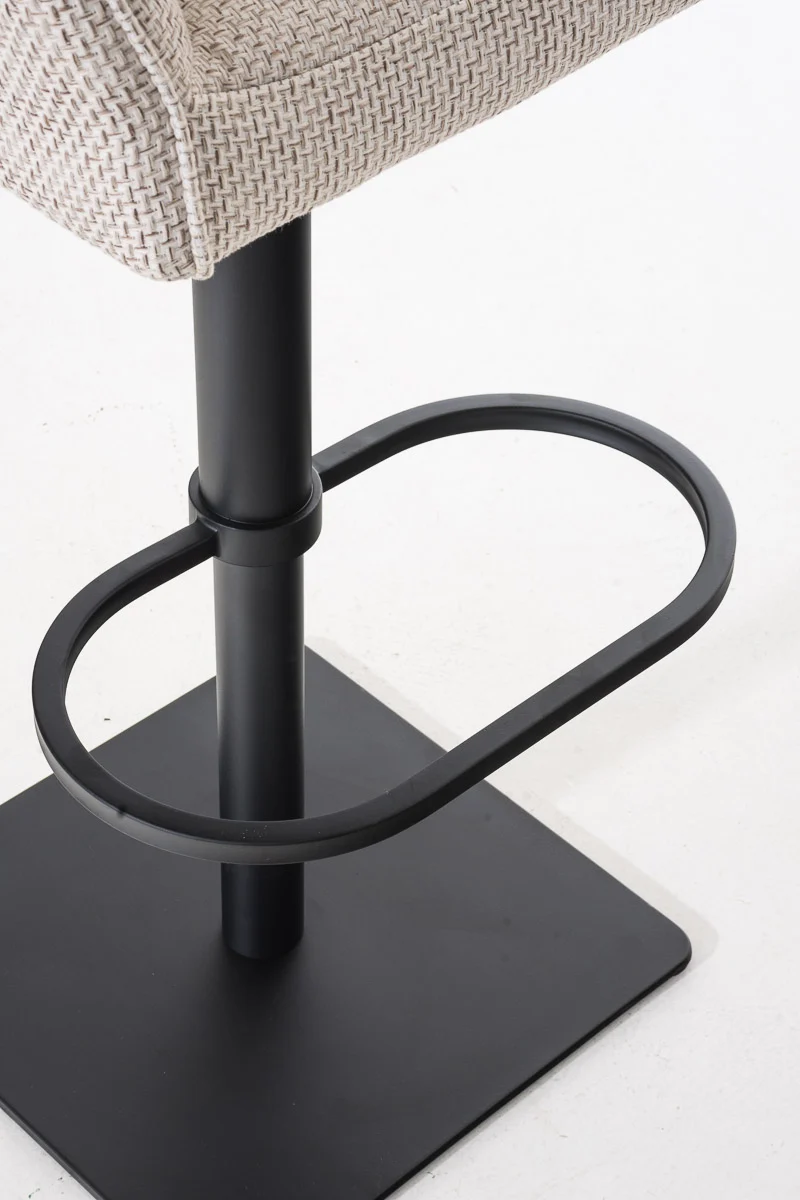 Tabouret de bar chaise haute de comptoir couture carrées assise en tissu crème cadre en métal noir 10_0004695