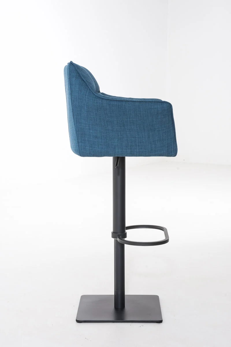 Tabouret de bar chaise haute de comptoir couture carrées assise en tissu bleu cadre en métal noir 10_0004693