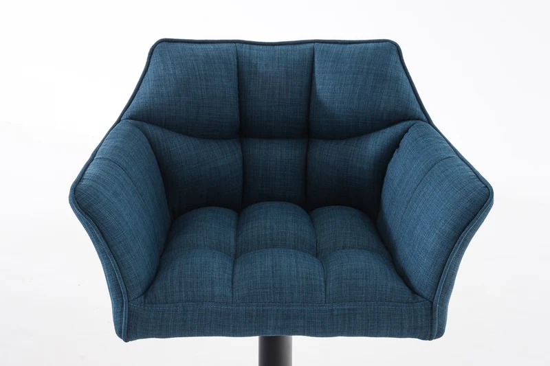 Tabouret de bar chaise haute de comptoir couture carrées assise en tissu bleu cadre en métal noir 10_0004693
