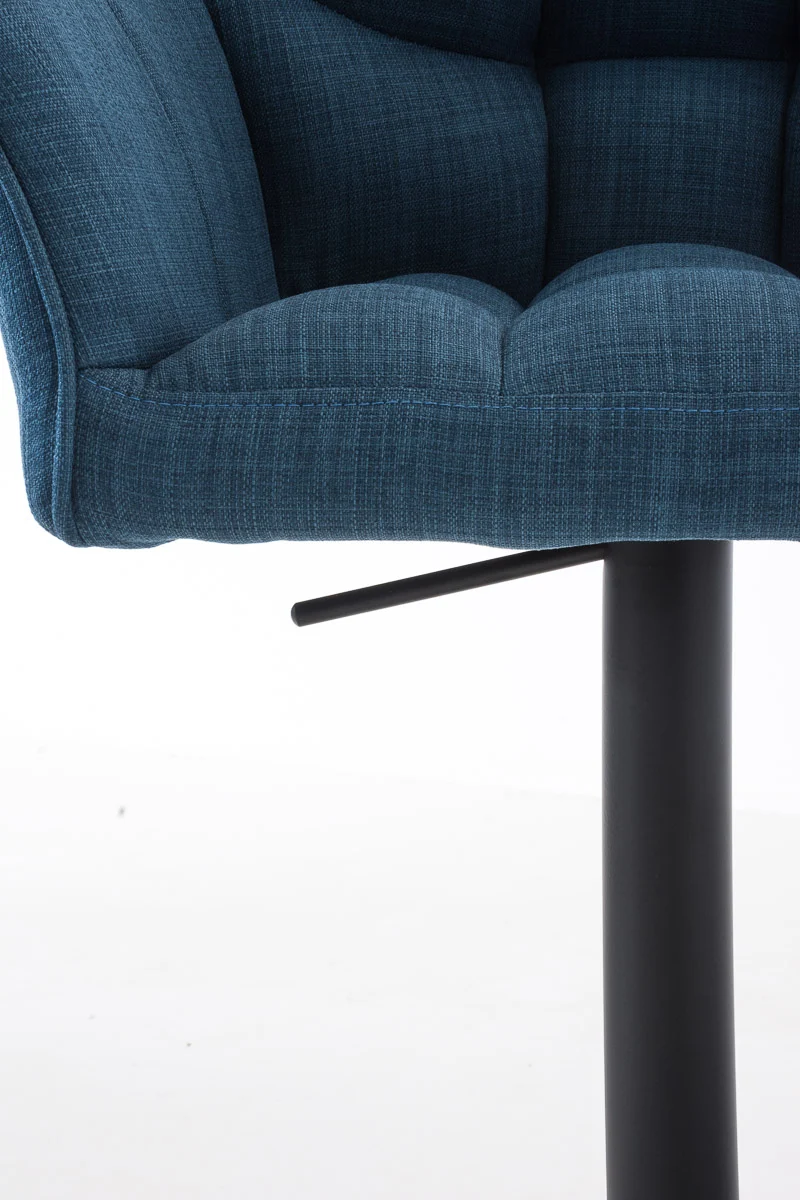 Tabouret de bar chaise haute de comptoir couture carrées assise en tissu bleu cadre en métal noir 10_0004693