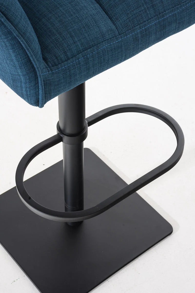 Tabouret de bar chaise haute de comptoir couture carrées assise en tissu bleu cadre en métal noir 10_0004693