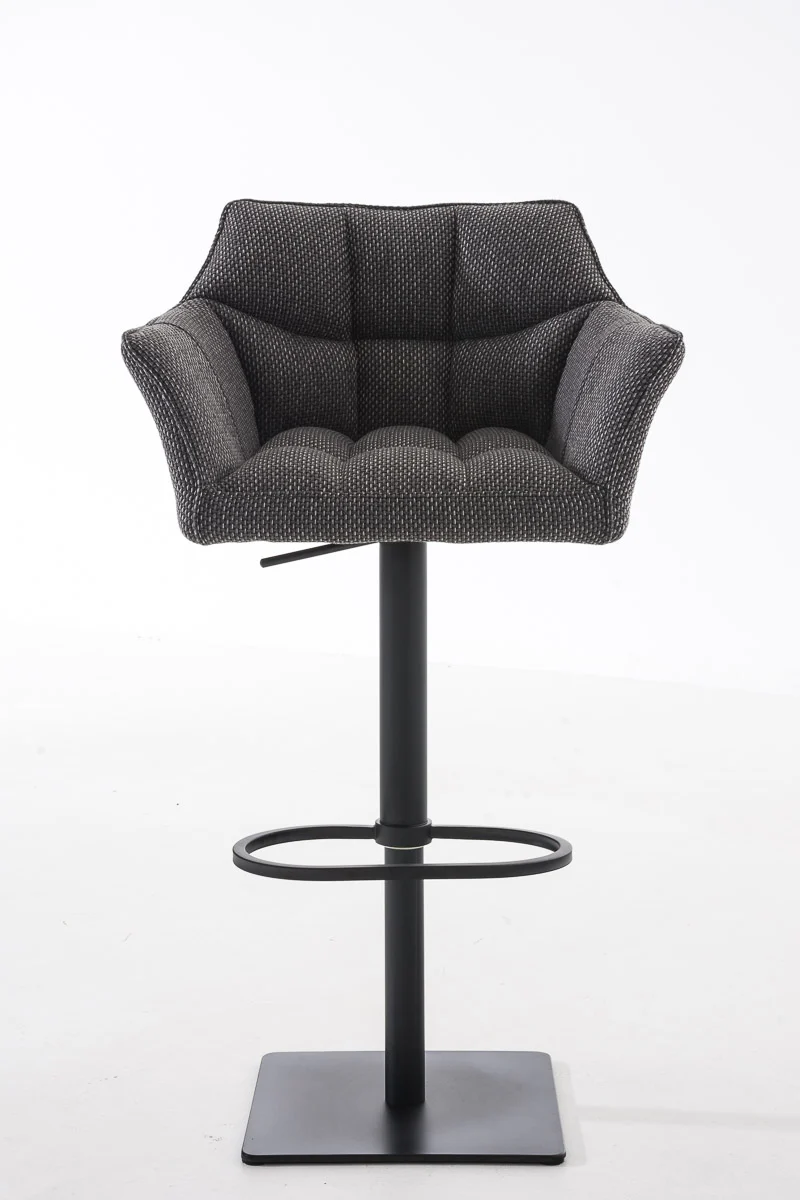 Tabouret de bar chaise haute de comptoir couture carrées assise en tissu gris titane cadre en métal noir 10_0004699