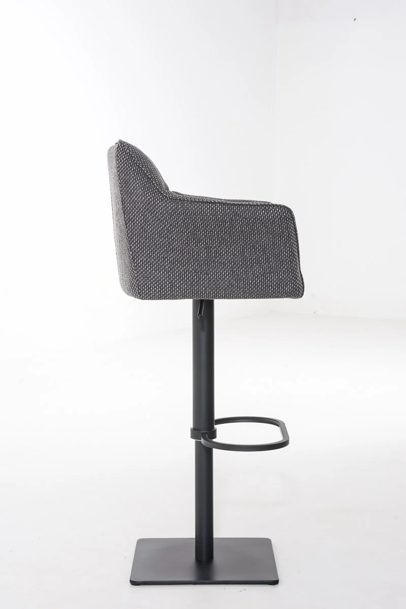 Tabouret de bar chaise haute de comptoir couture carrées assise en tissu gris titane cadre en métal noir 10_0004699