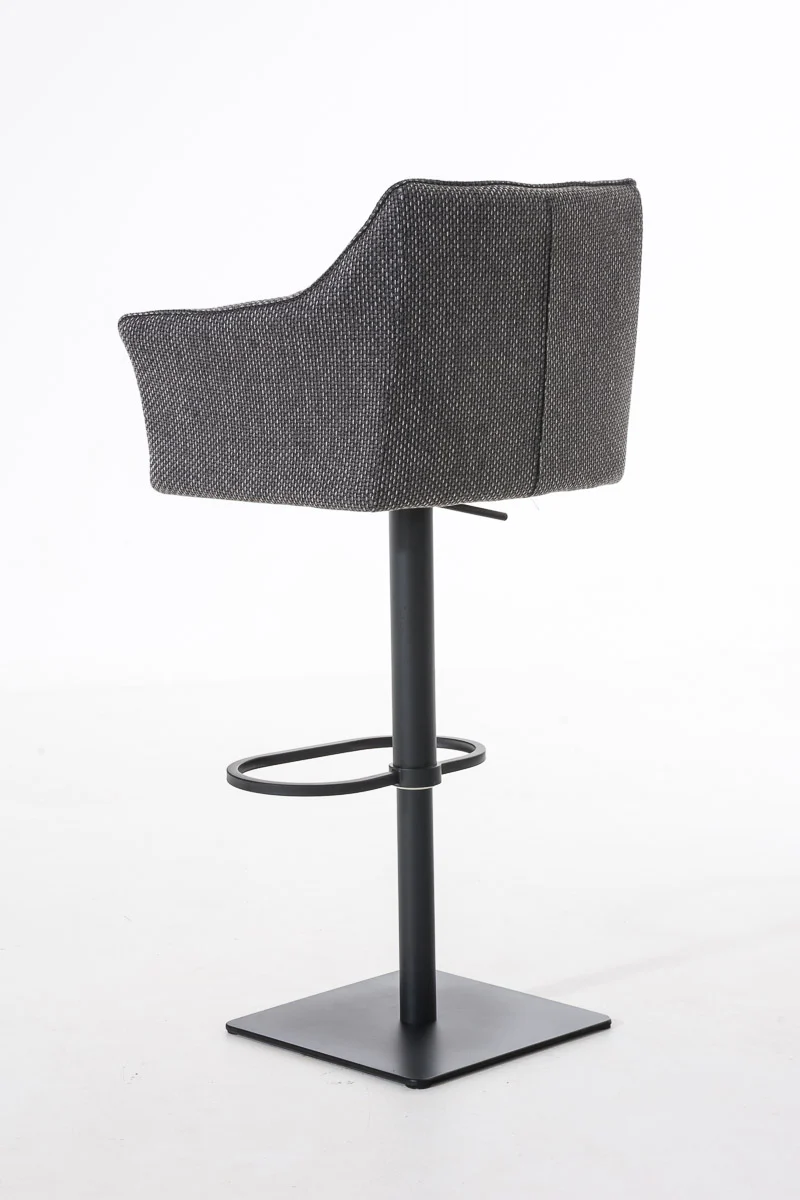Tabouret de bar chaise haute de comptoir couture carrées assise en tissu gris titane cadre en métal noir 10_0004699