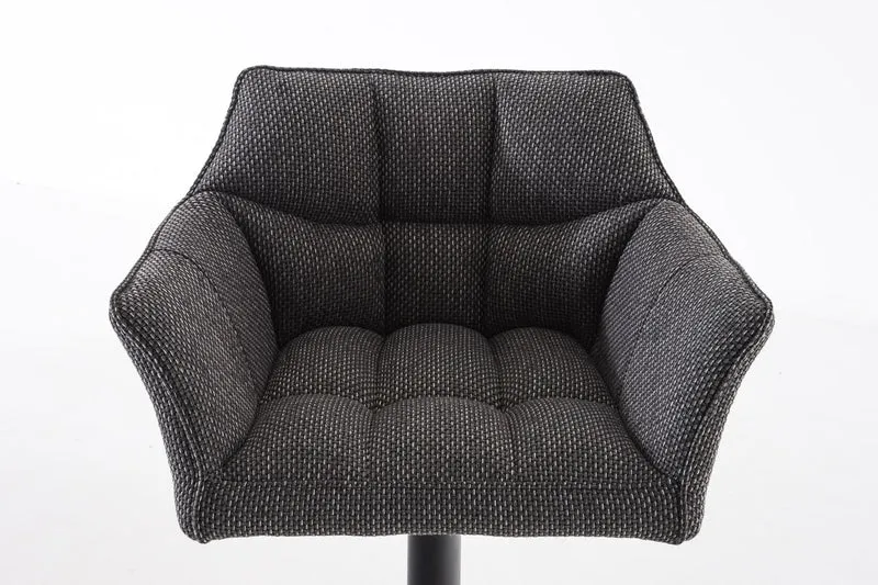 Tabouret de bar chaise haute de comptoir couture carrées assise en tissu gris titane cadre en métal noir 10_0004699