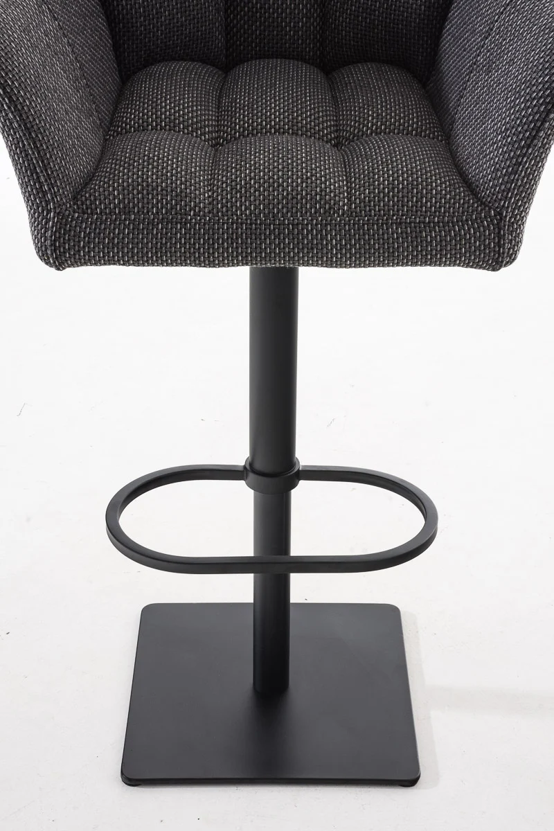 Tabouret de bar chaise haute de comptoir couture carrées assise en tissu gris titane cadre en métal noir 10_0004699