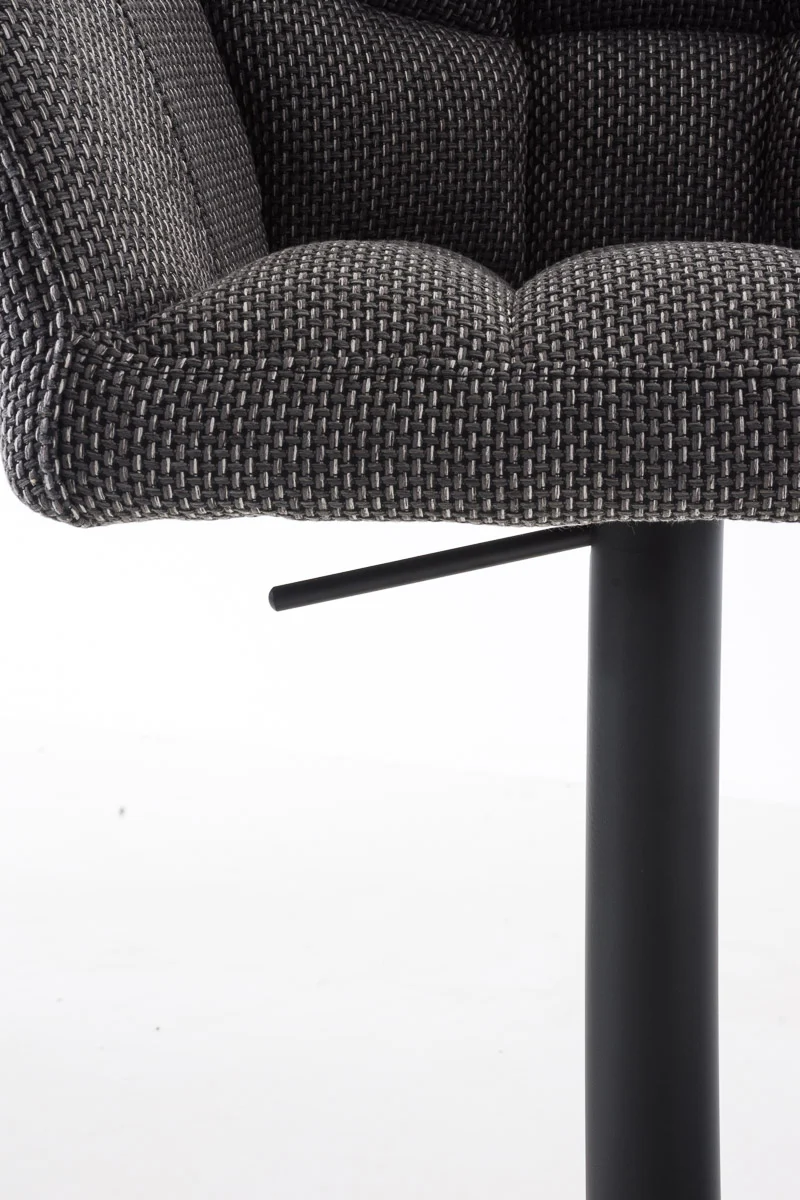 Tabouret de bar chaise haute de comptoir couture carrées assise en tissu gris titane cadre en métal noir 10_0004699