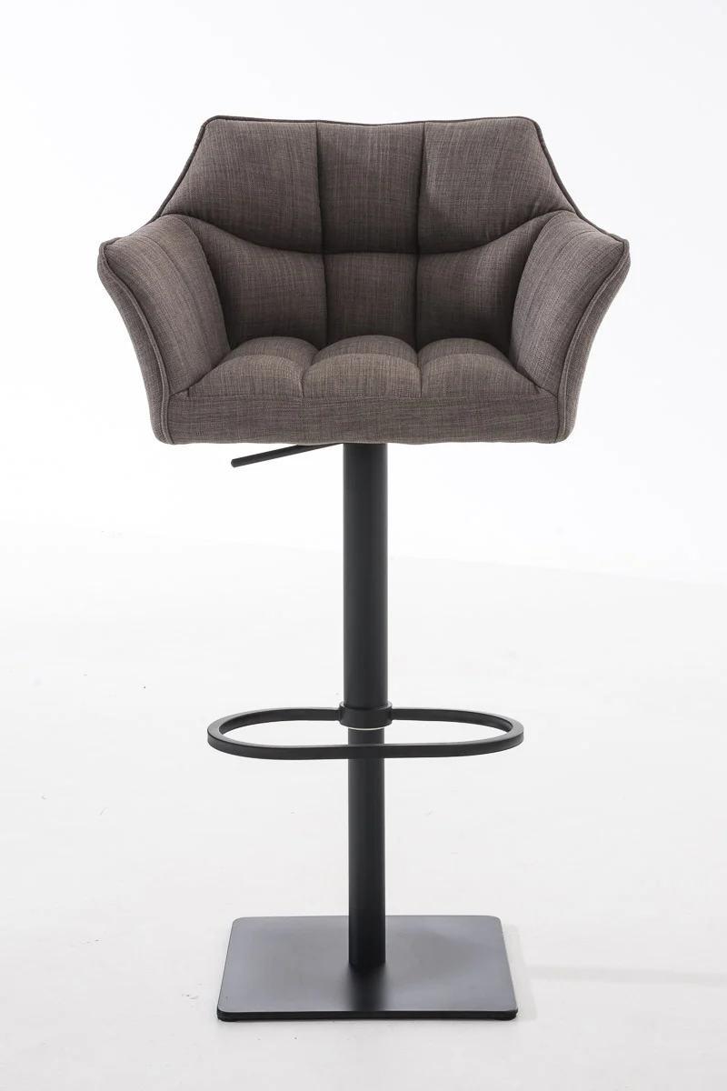 Tabouret de bar chaise haute de comptoir couture carrées assise en tissu gris cadre en métal noir 10_0004696