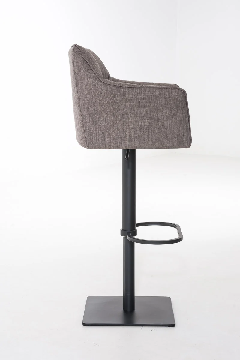 Tabouret de bar chaise haute de comptoir couture carrées assise en tissu gris cadre en métal noir 10_0004696
