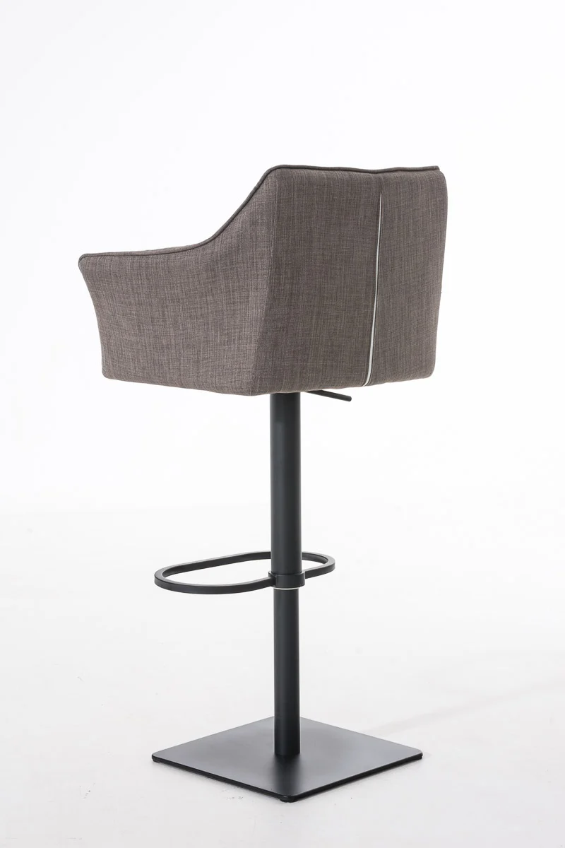 Tabouret de bar chaise haute de comptoir couture carrées assise en tissu gris cadre en métal noir 10_0004696