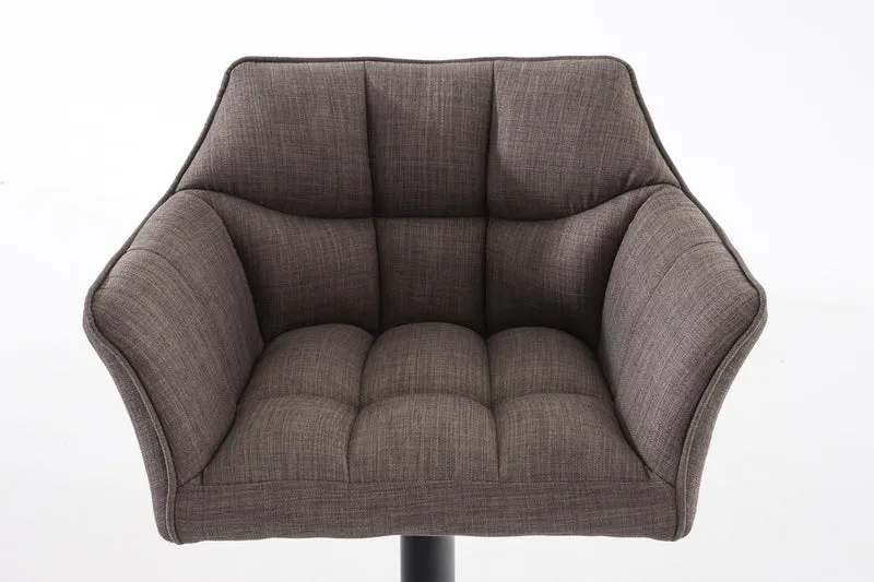 Tabouret de bar chaise haute de comptoir couture carrées assise en tissu gris cadre en métal noir 10_0004696