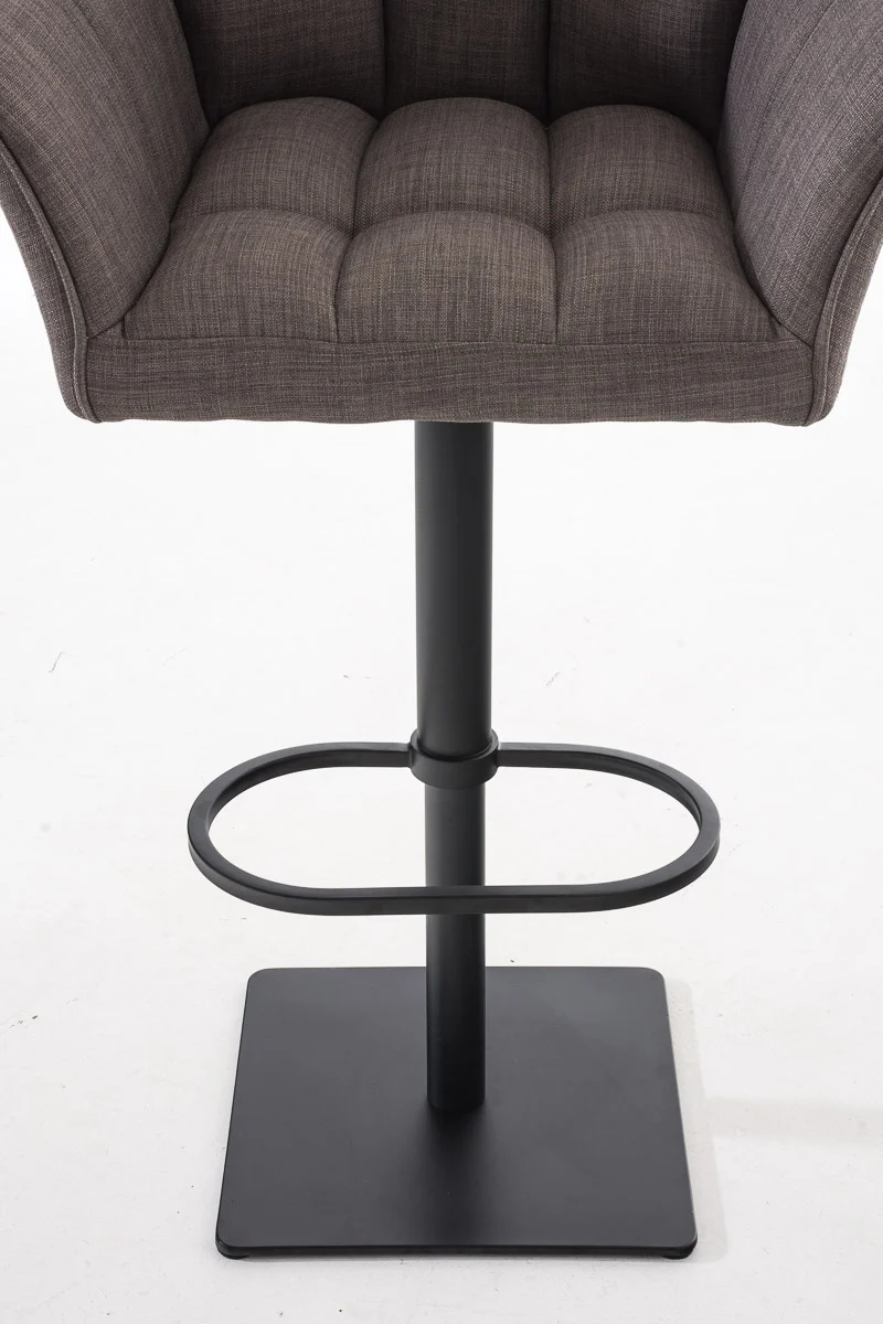 Tabouret de bar chaise haute de comptoir couture carrées assise en tissu gris cadre en métal noir 10_0004696