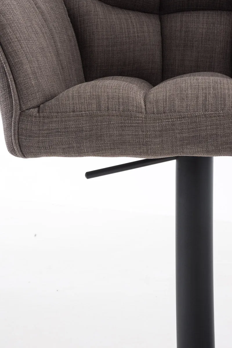 Tabouret de bar chaise haute de comptoir couture carrées assise en tissu gris cadre en métal noir 10_0004696