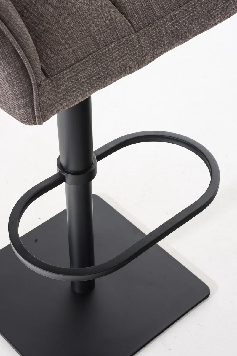 Tabouret de bar chaise haute de comptoir couture carrées assise en tissu gris cadre en métal noir 10_0004696