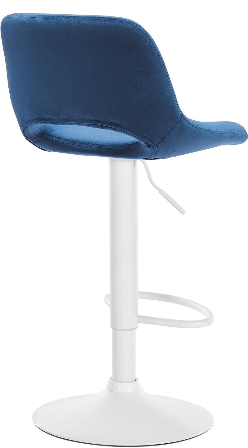Tabourets de bar chaises haute x2 avec repose-pieds en velours bleu piètement métallique blanc 10_0004087