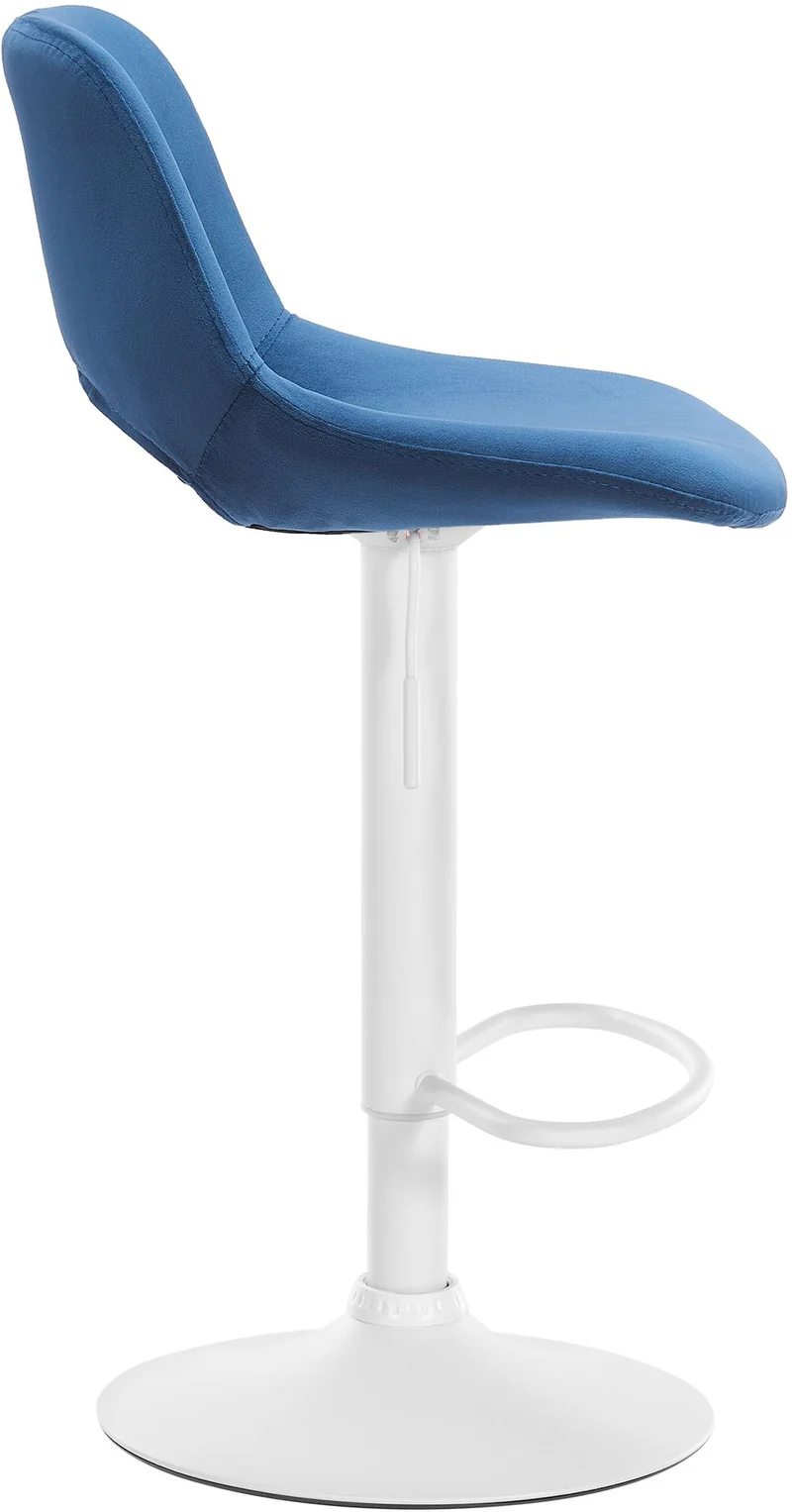 Tabourets de bar chaises haute x2 avec repose-pieds en velours bleu piètement métallique blanc 10_0004087
