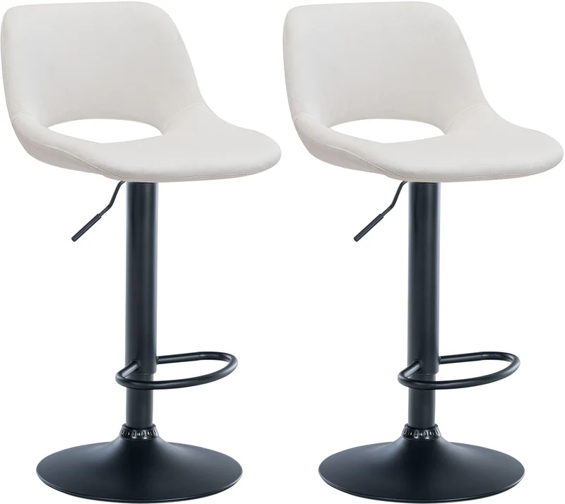 Tabourets de bar chaises haute x2 avec repose-pieds en velours crème piètement métallique noir 10_0004079