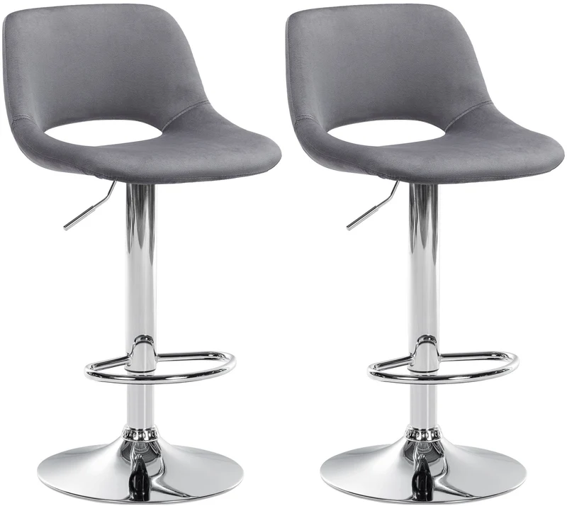 Tabourets de bar chaises haute x2 avec repose-pieds en velours gris foncé piètement métallique chromé 10_0004077