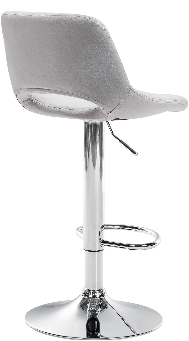 Tabourets de bar chaises haute x2 avec repose-pieds en velours gris clair piètement métallique chromé 10_0004075