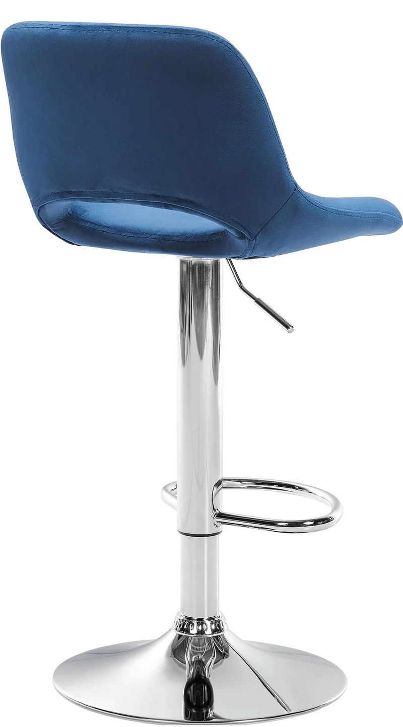Tabourets de bar chaises haute x2 avec repose-pieds en velours bleu piètement métallique chromé 10_0004073