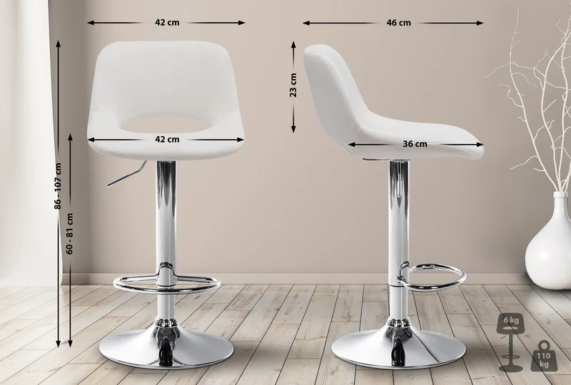 Tabourets de bar chaises haute x2 avec repose-pieds en velours crème piètement métallique chromé 10_0004072