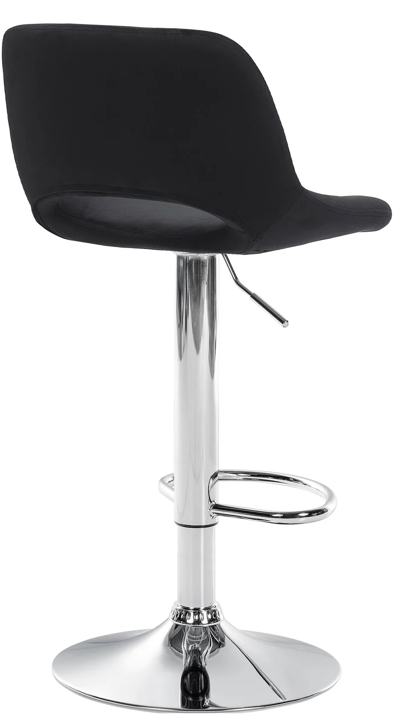 Tabouret de bar chaise haute x1 avec repose-pieds en velours noir piètement métallique chromé 10_0004596