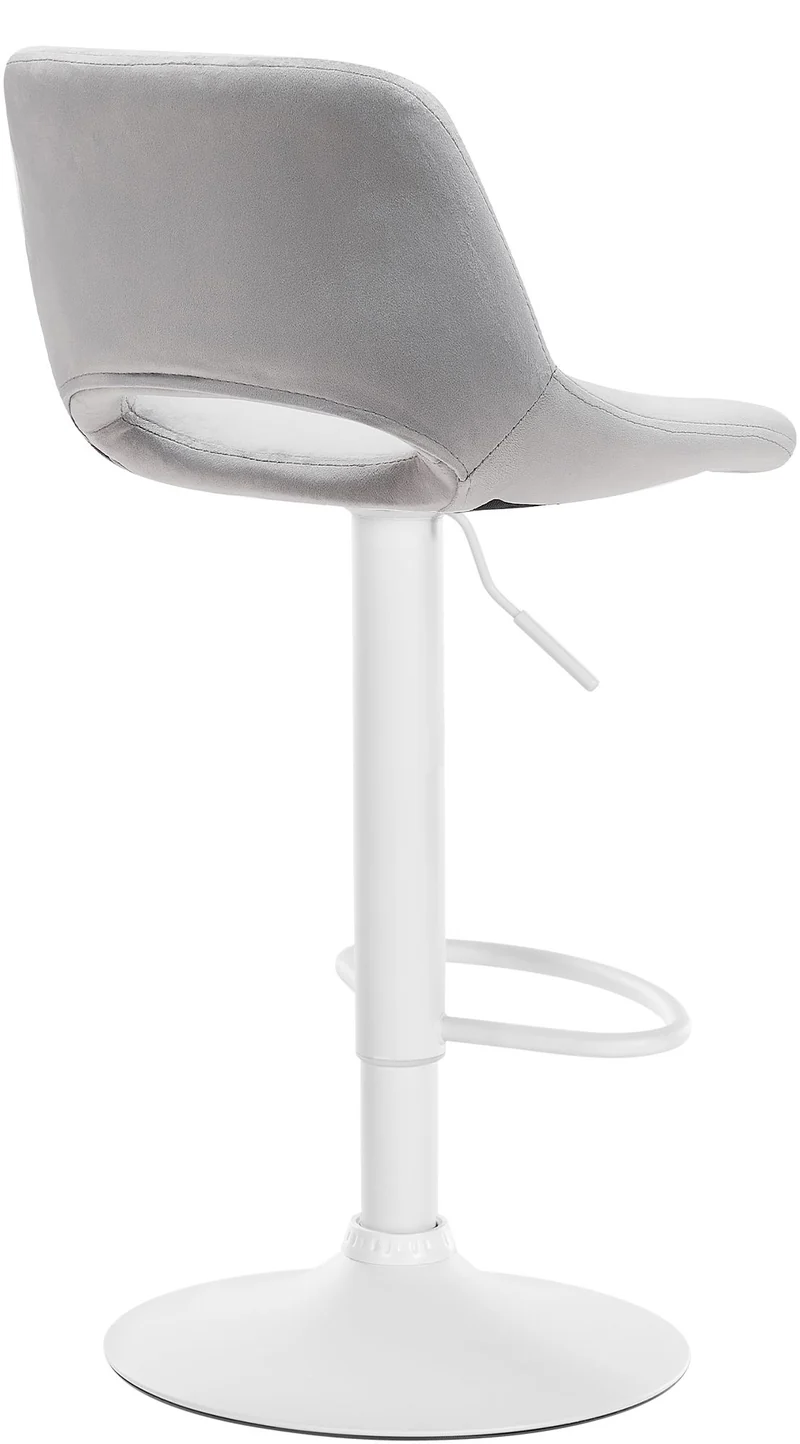 Tabouret de bar chaise haute x1 avec repose-pieds en velours gris clair piètement métallique blanc 10_0004607