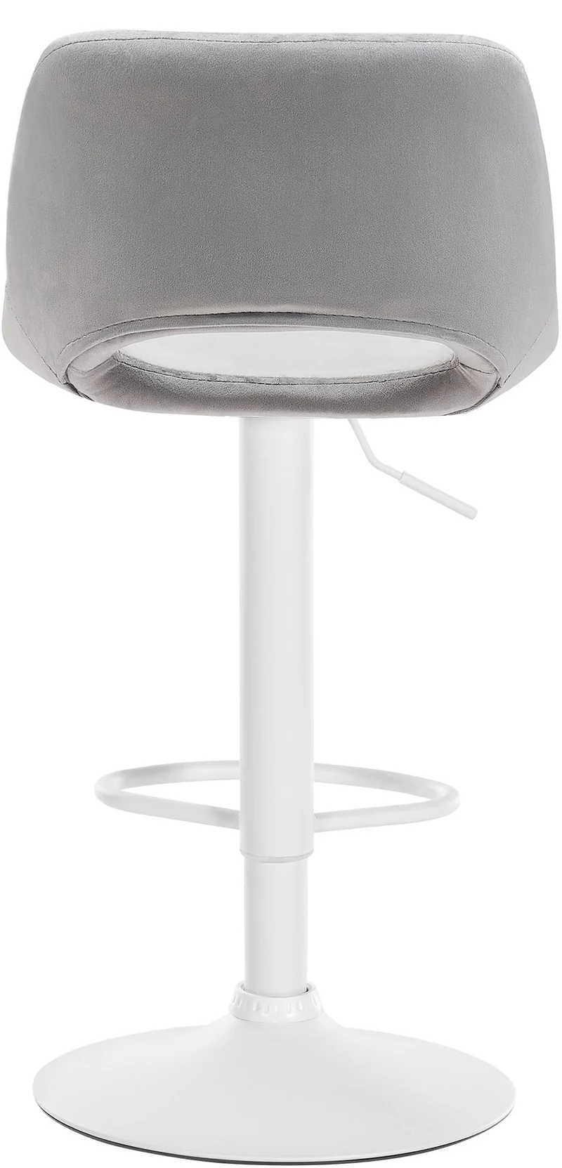 Tabouret de bar chaise haute x1 avec repose-pieds en velours gris clair piètement métallique blanc 10_0004607