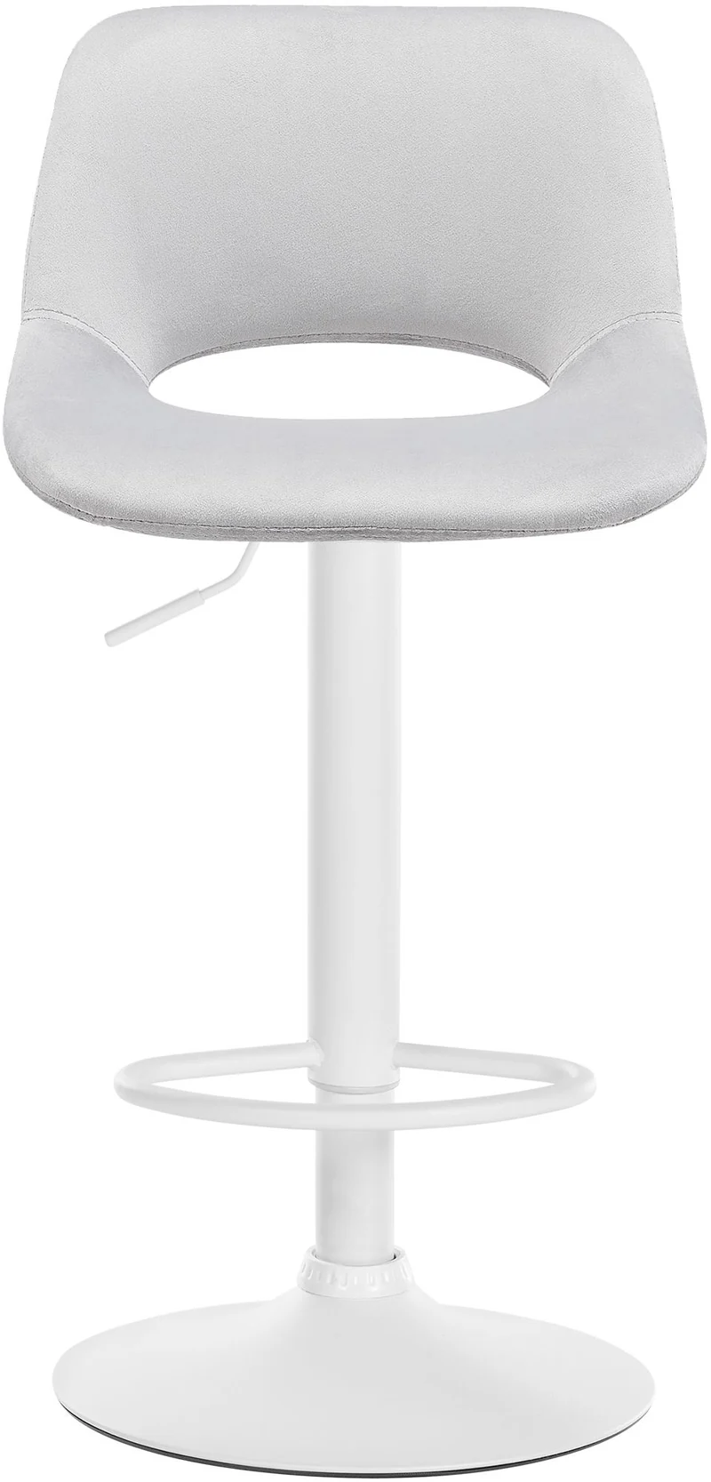Tabouret de bar chaise haute x1 avec repose-pieds en velours gris clair piètement métallique blanc 10_0004607
