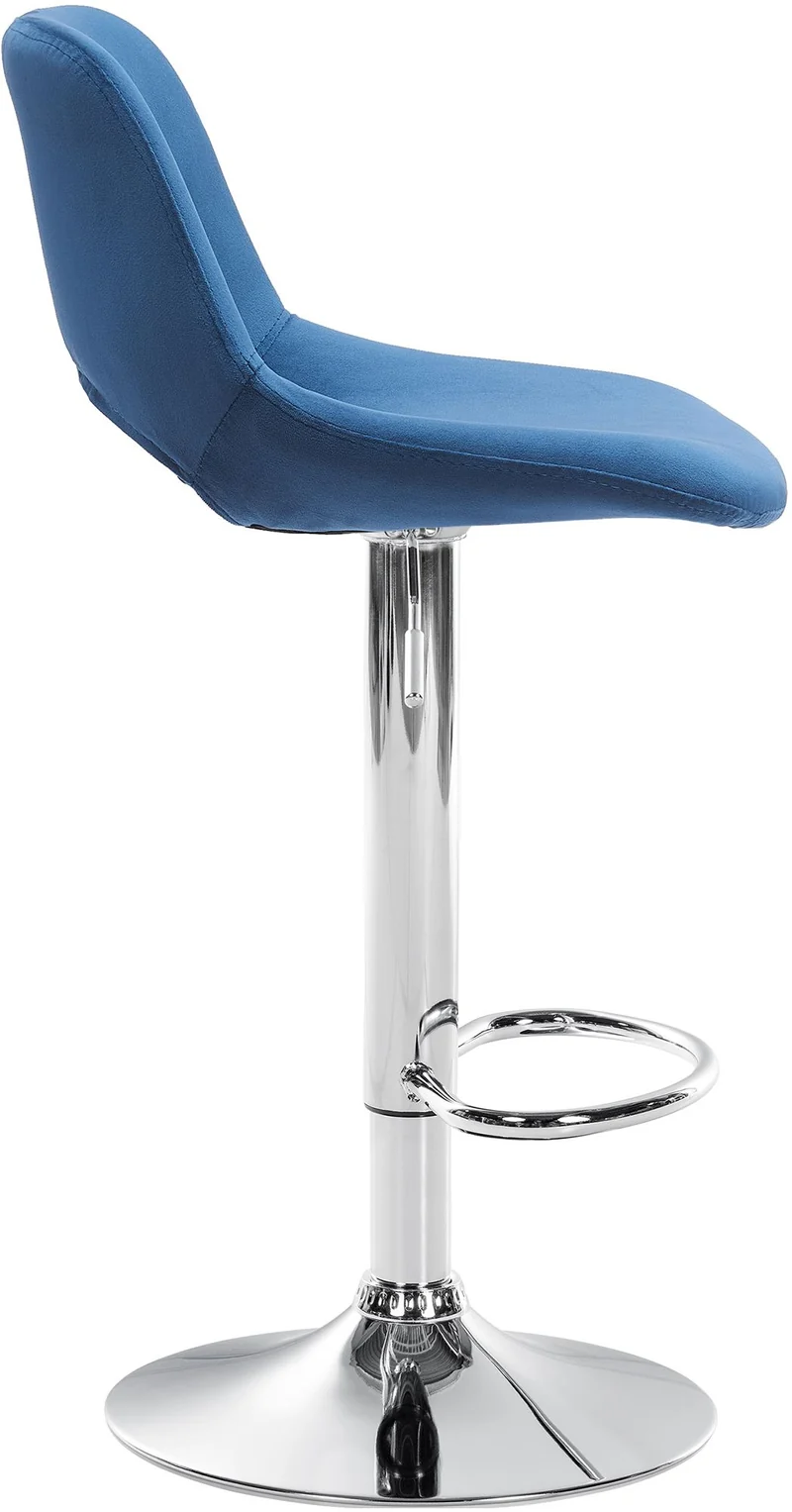 Tabouret de bar chaise haute x1 avec repose-pieds en velours bleu piètement métallique chromé 10_0004591