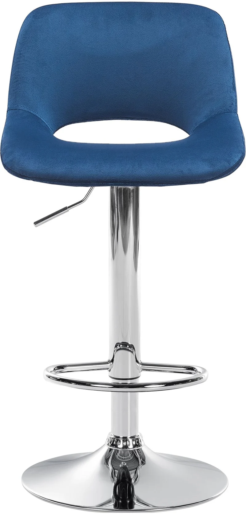 Tabouret de bar chaise haute x1 avec repose-pieds en velours bleu piètement métallique chromé 10_0004591